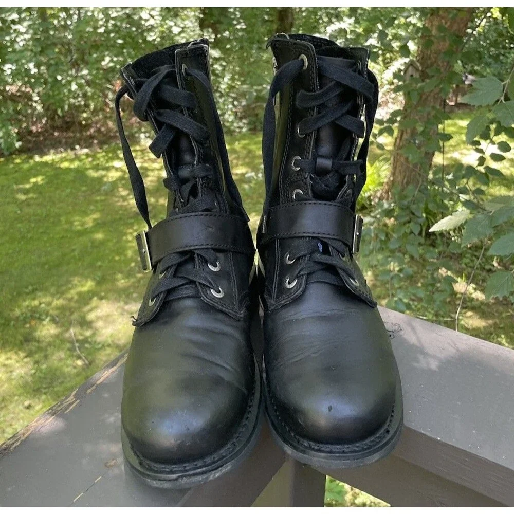 Harley Davidson Ranger Motorcycle Boots Men's 9.5 Black Leather Side Zip Biker